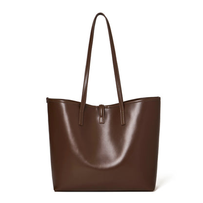 Set di ampie borse tote semplici in vera pelle, minimaliste, da spalla