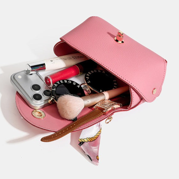 Elegant Retro Genuine Leather Chain Crossbody Shoulder Silk Scarf Handbag
