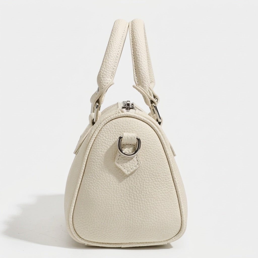 Geantă clutch retro luxoasă din piele autentică granulată, tip Boston