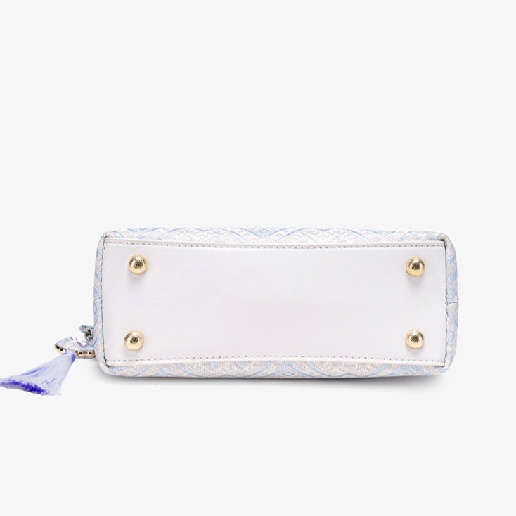 Graceful Geometric Vegan Eco-Leather Clutch Bag with Tassel Charm
