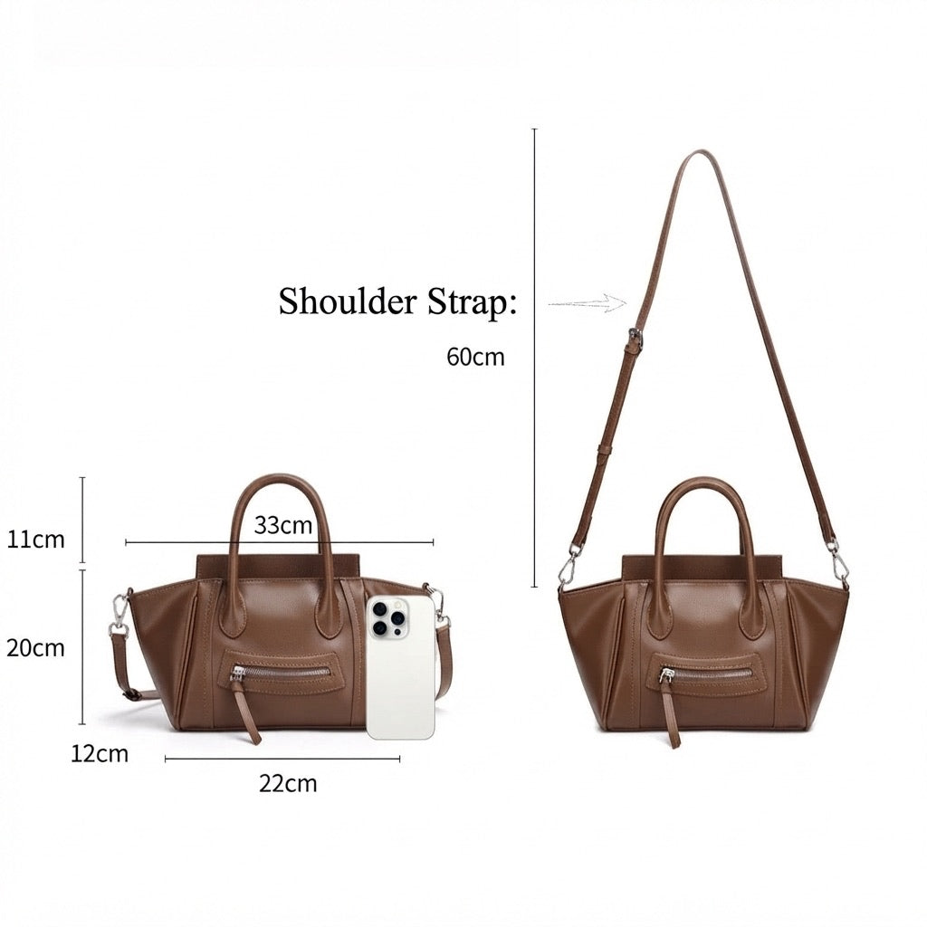 Maillard Style Genuine Leather Smile Flap Satchel Crossbody Bag