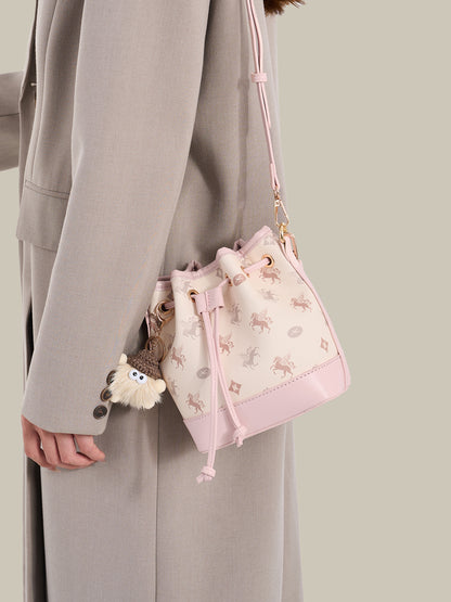 Ethereal Pegasus Pattern Vegan Eco-Leather Bucket Clutch Bag with Lovely Charm