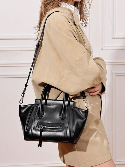 Maillard Style Genuine Leather Smile Flap Satchel Crossbody Bag