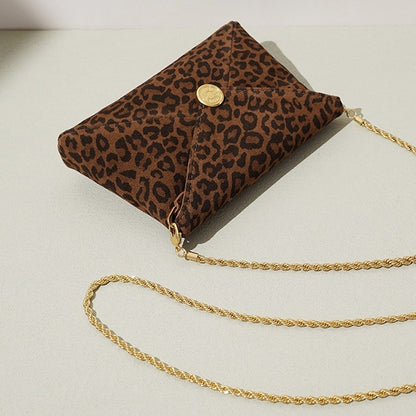 Retro Suede Genuine Leather Leopard Envelope Clutch Bag