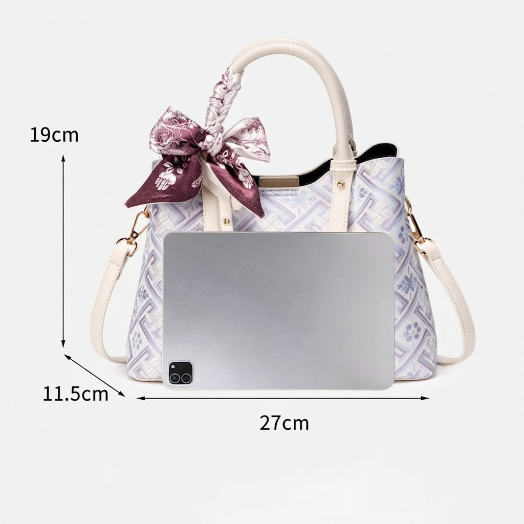 Oriental Brocade Motif Vegan Eco-Leather Mini Tote Clutch Bag