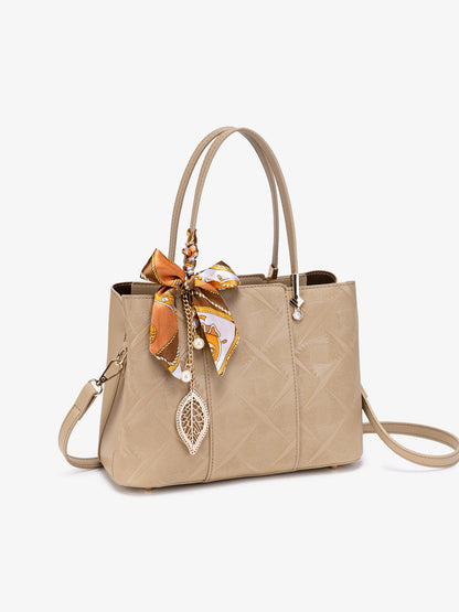 Timeless Vegan Eco-Leather Clutch Bag with Silk Scarf Charm