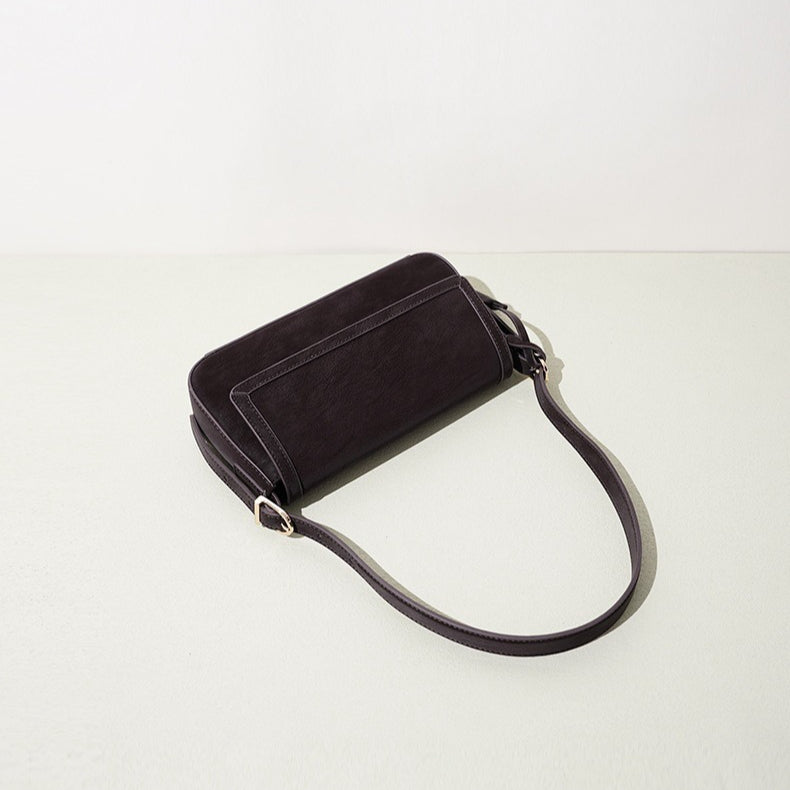 Refined Genuine Leather Shoulder Clutch Bag with Key Charm