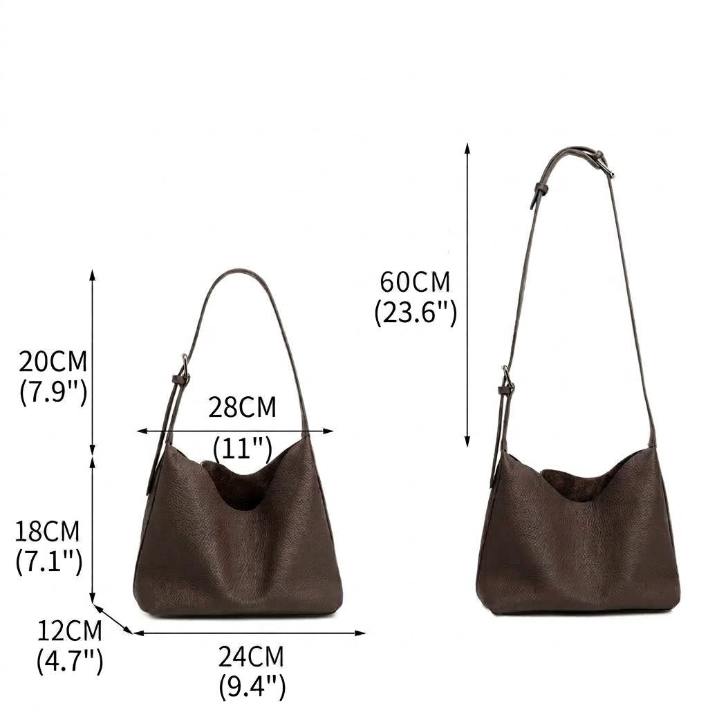 Borsa hobo a secchiello versatile in vera pelle con tracolla regolabile