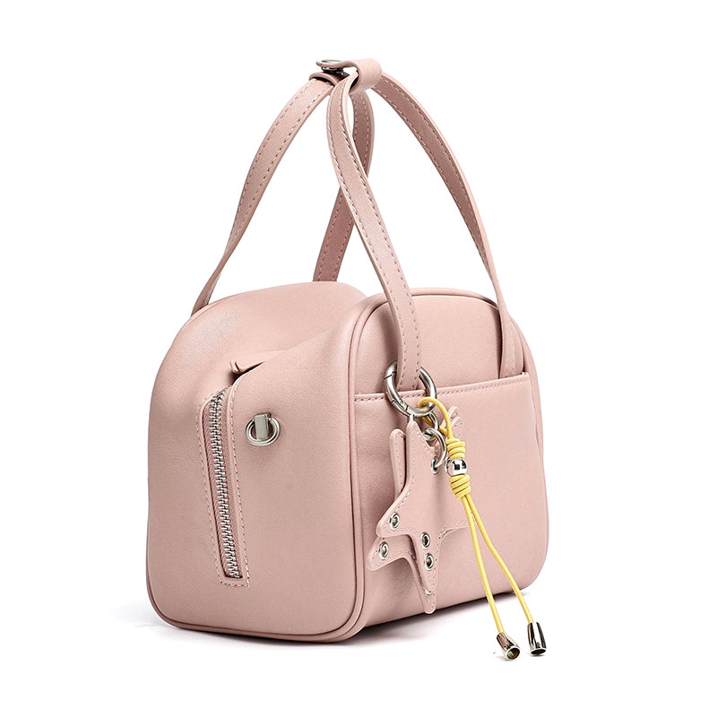 Geantă clutch Boston mini, mică și șic, din piele naturală, cu accesoriu jucăuș în formă de stea