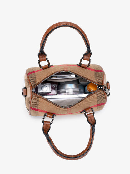 Iconic British Plaid Vegan Eco-Leather Boston Clutch Bag