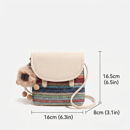 Vibrant Striped Woven Vegan Eco-Leather Compact Clutch Bag with Playful Charm