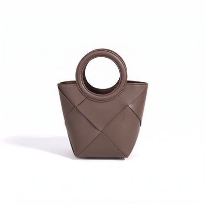 Refined Geometric Woven Genuine Leather Mini Bucket Clutch Bag