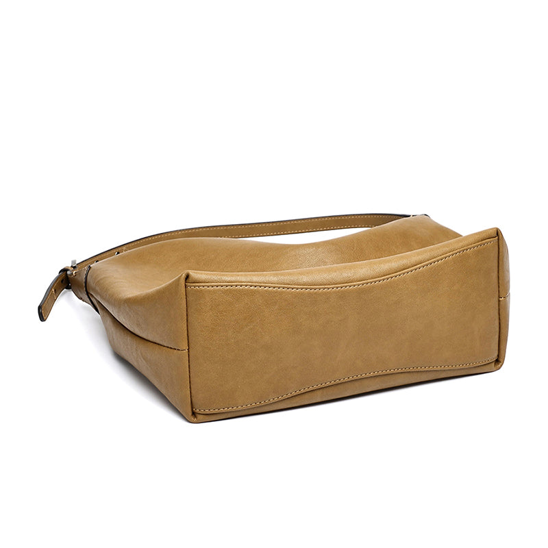 Supple Slouchy Genuine Leather Crescent Hobo Clutch Bag