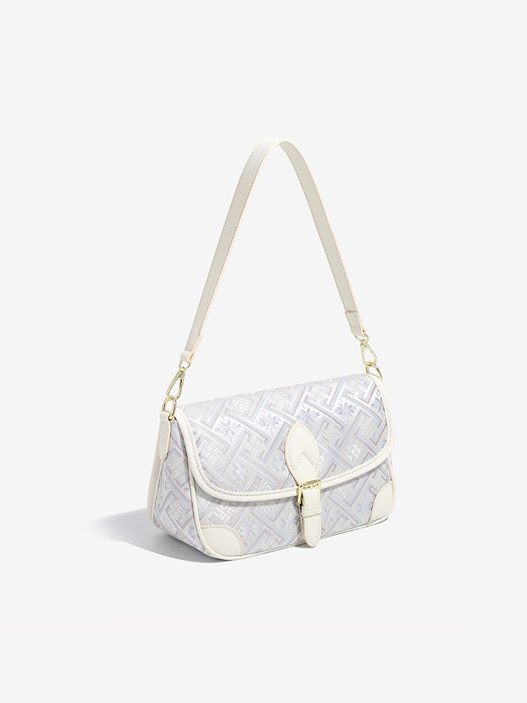 Vintage Jacquard Embroidery Vegan Eco-Leather Flap Clutch Bag