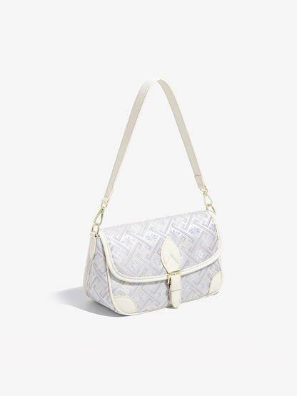 Vintage Jacquard Embroidery Vegan Eco-Leather Flap Clutch Bag