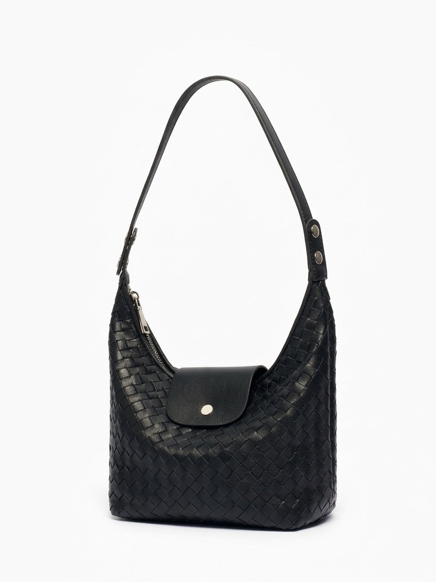Elegant Woven Genuine Leather Hobo Clutch Bag