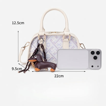 Sac pochette Boston doux en cuir écologique végan avec breloque teckel mignon