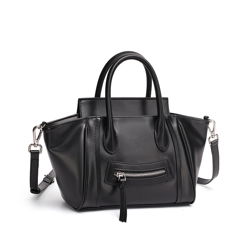 Maillard Style Genuine Leather Smile Flap Satchel Crossbody Bag