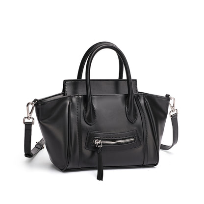 Maillard Style Genuine Leather Smile Flap Satchel Crossbody Bag