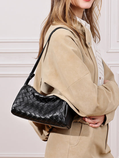 Minimalist Woven Genuine Sheepskin Baguette Clutch Bag