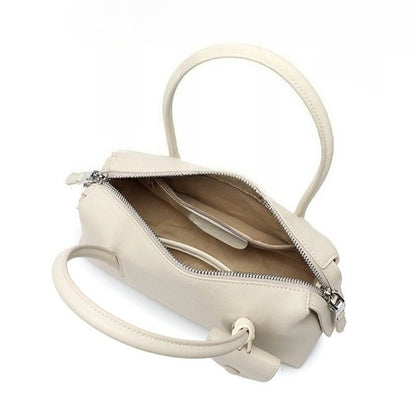 Minimalist Genuine Leather Boston Clutch Bag with Detachable Leather Tag Charm