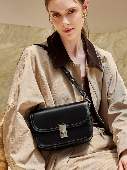 Vintage Sleek Plain Cowhide Genuine Leather Shoulder Messenger Bag