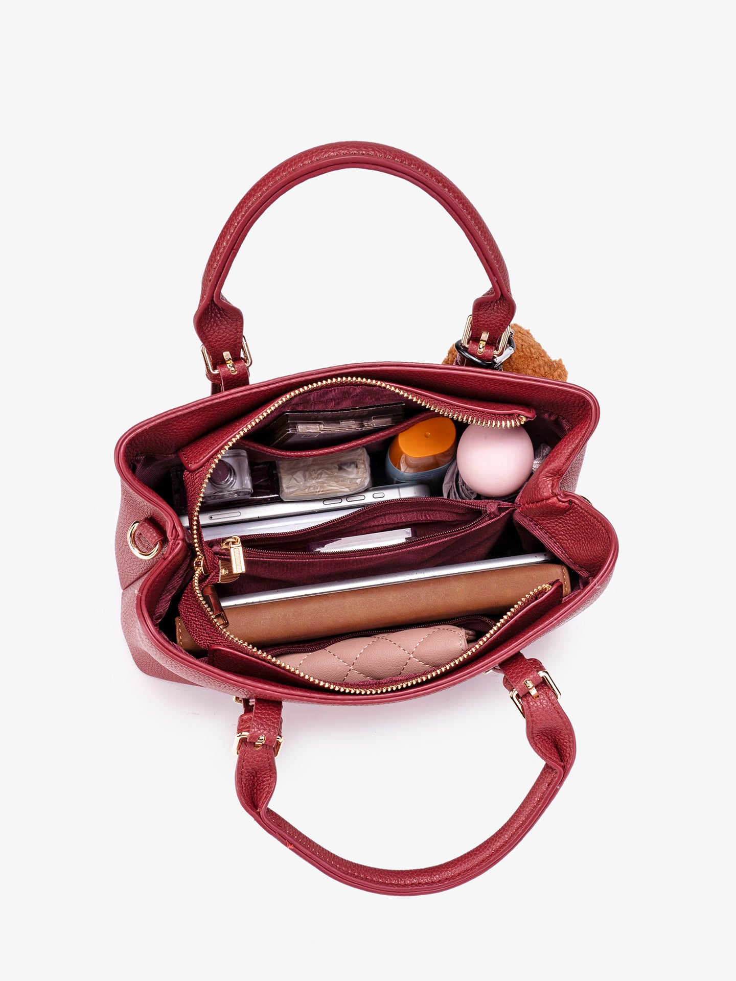 Polished Pebbled Vegan Eco-Leather Tote Clutch Bag With Teddy Charm