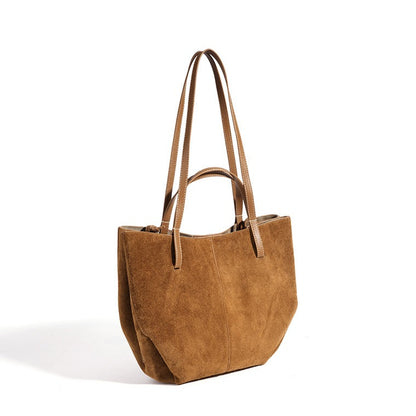 Vintage Suede Genuine Leather Tote Clutch Bag with Coin Pouch