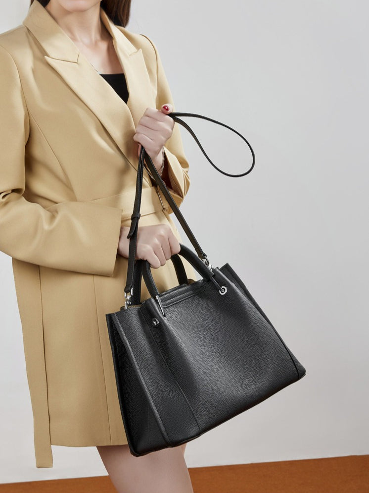 Women's Executive Trapezoid Genuine Leather Tote Bag