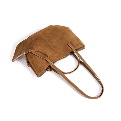 Vintage Suede Genuine Leather Tote Clutch Bag with Coin Pouch