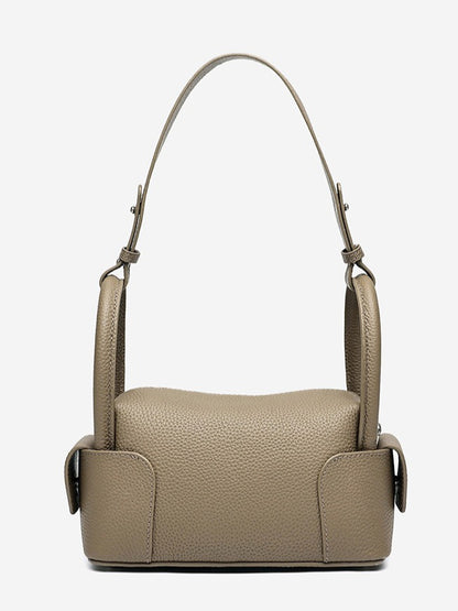 Architectural Pebbled Genuine Leather Boston Clutch Bag