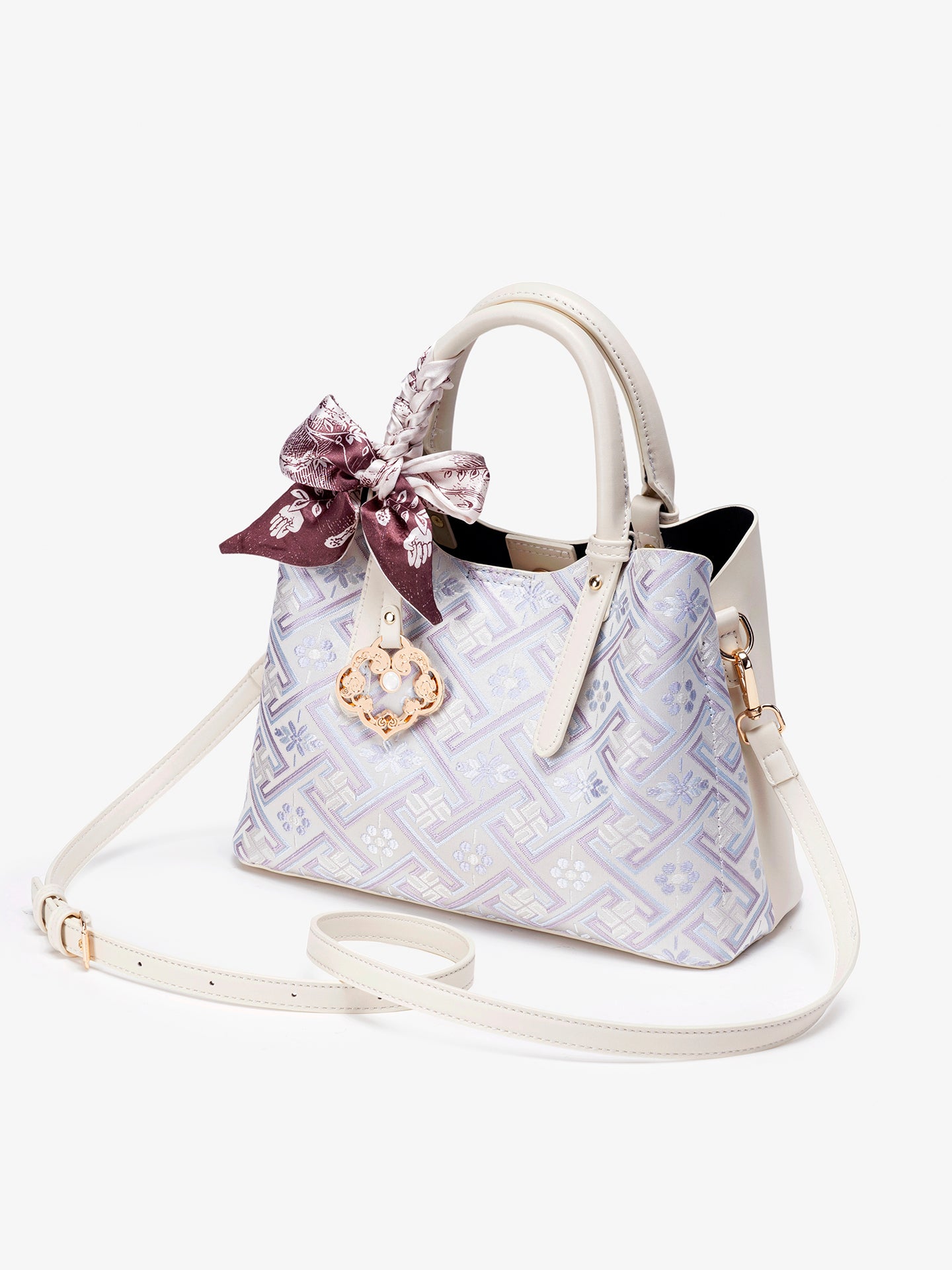 Oriental Brocade Motif Vegan Eco-Leather Mini Tote Clutch Bag