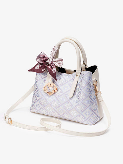 Oriental Brocade Motif Vegan Eco-Leather Mini Tote Clutch Bag
