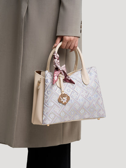 Elegant Traditional Brocade Vegan Eco-Leather Tote Clutch Bag