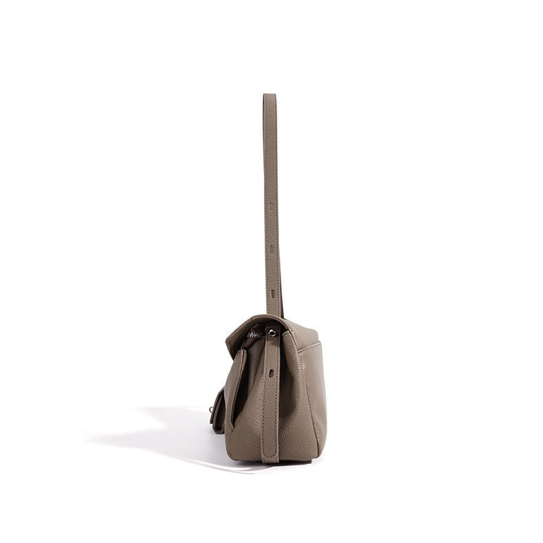 Sculptural Slouchy Genuine Leather Flap Clutch Bag with Mini Coin Pouch