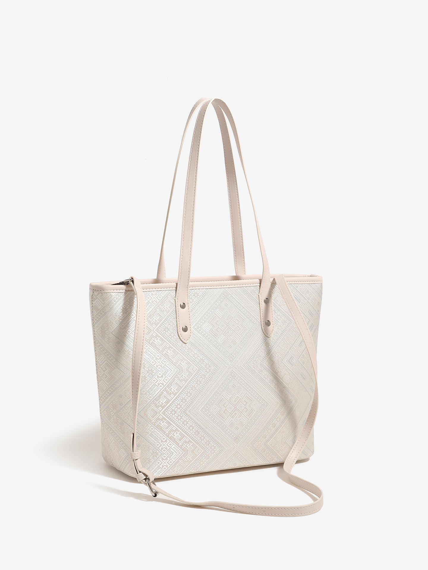 Refined Geometric Jacquard Vegan Eco-Leather Tote Clutch Bag