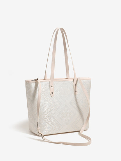 Refined Geometric Jacquard Vegan Eco-Leather Tote Clutch Bag
