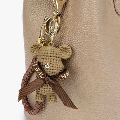 Minimalist Pebbled Vegan Eco-Leather Bucket Clutch Bag with Bear Charm