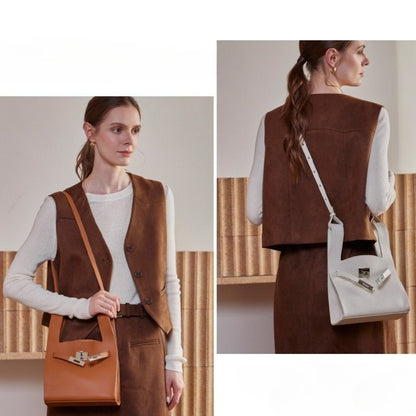 Classic Genuine Leather Chic Daily Crossbody Bucket Bag