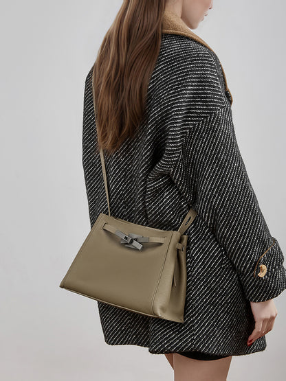 Sophisticated Kelly Genuine Leather Large Capacity Versatile Bucket Tote Bag