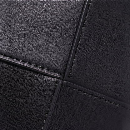 Refined Geometric Woven Genuine Leather Mini Bucket Clutch Bag