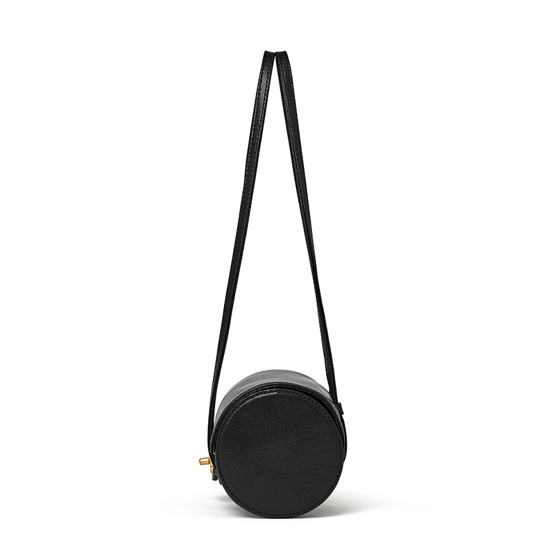 Bolso de mano tipo clutch nostálgico de cuero genuino color caviar, con forma de baguette tubular