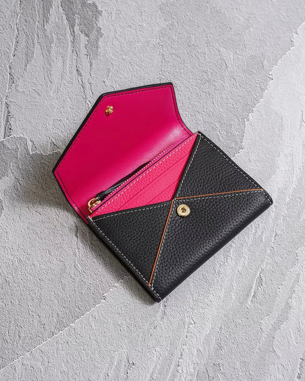 Envelope-Designed Genuine Leather Short Wallet