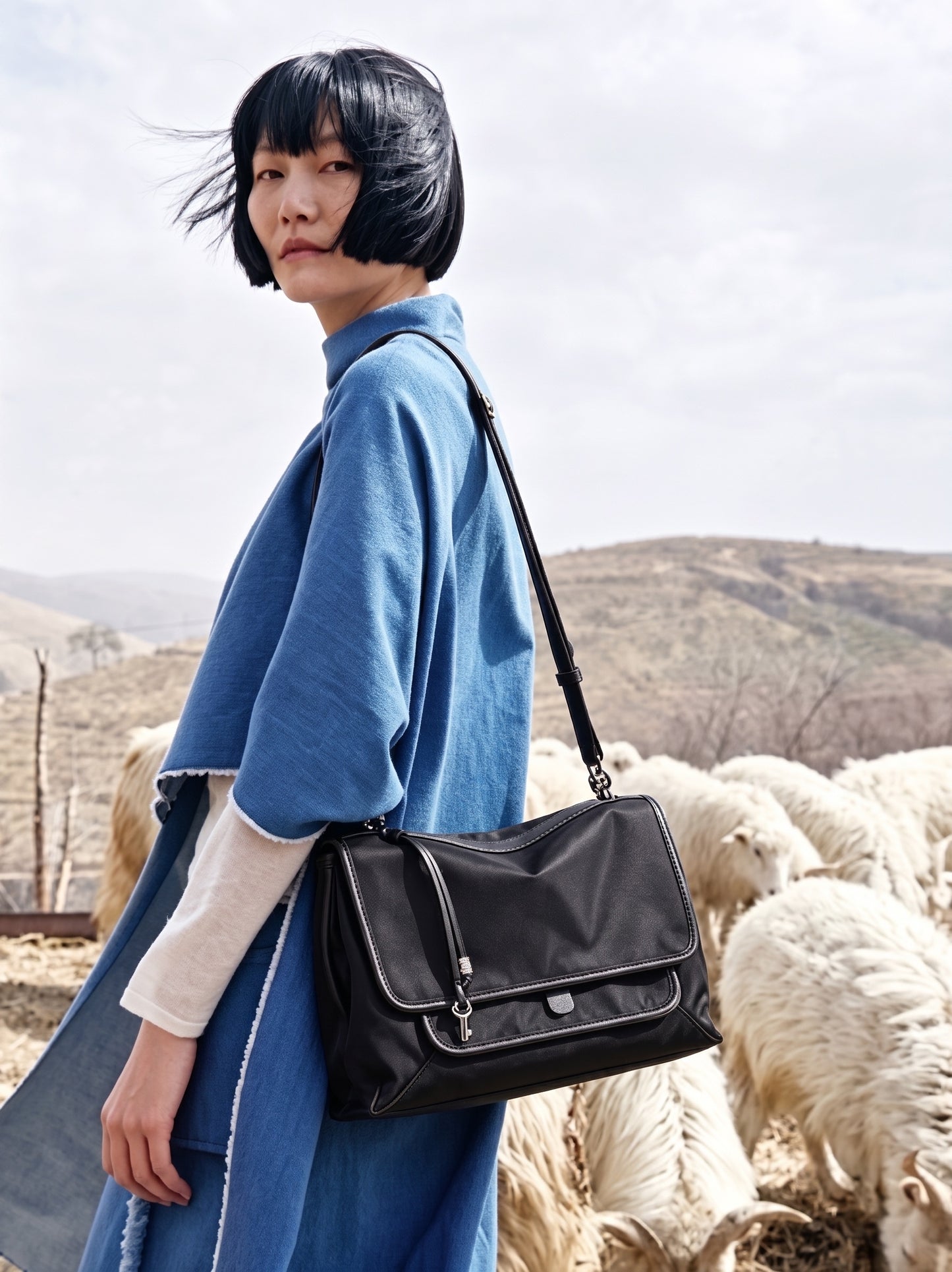 Sleek Nylon Flap Messenger Clutch Bag