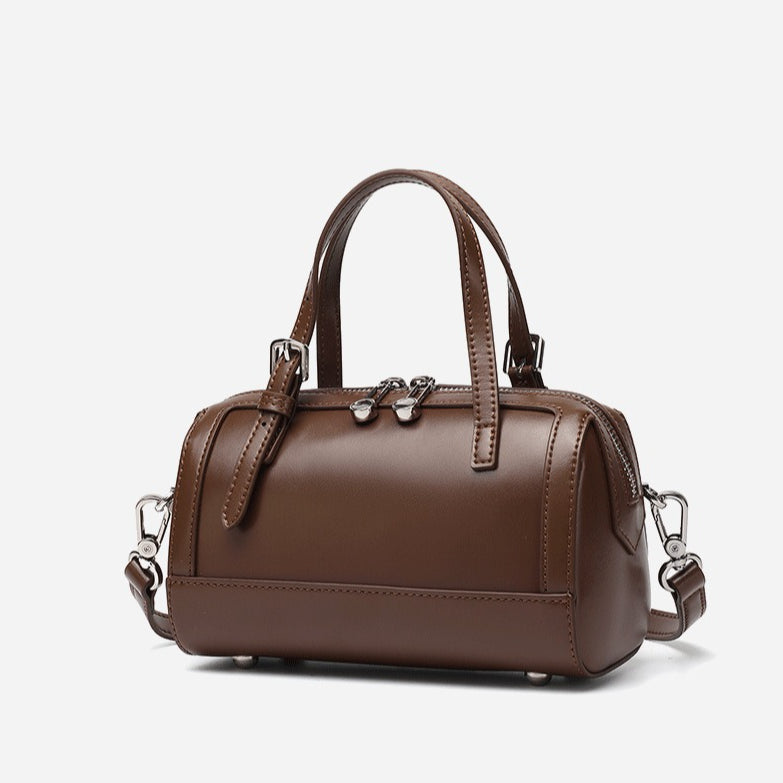 Retro Maillard Genuine Leather Boston Barrel Bag