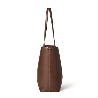 Set di ampie borse tote semplici in vera pelle, minimaliste, da spalla