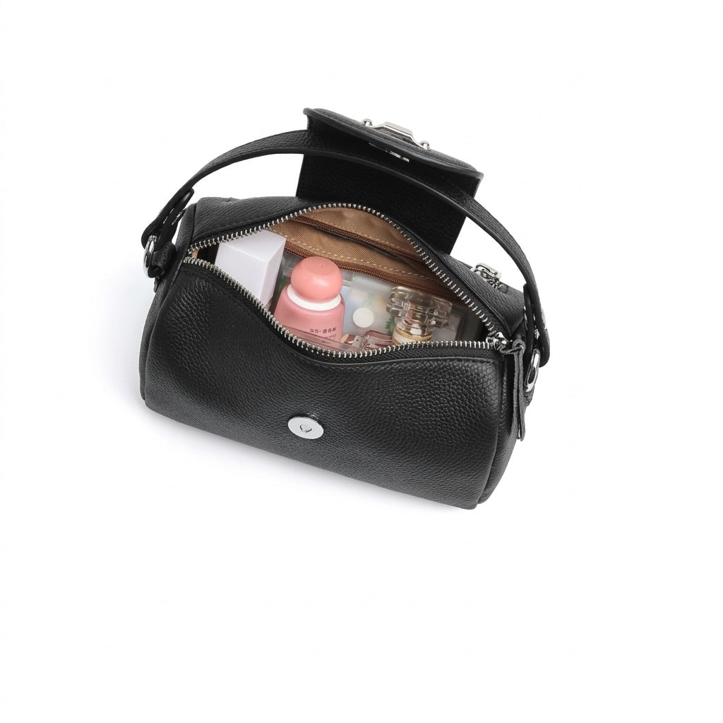 Modern Genuine Leather Cylindrical Barrel Clutch Bag