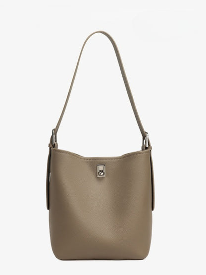 Sculpted Genuine Leather Medium Bucket Bag with Clean Linear Topstitching