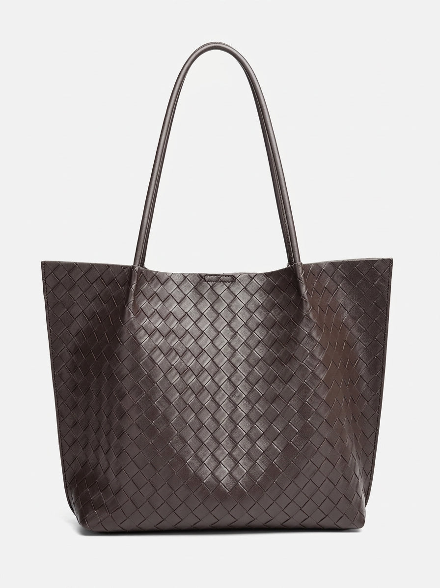 Minimalist Woven Genuine Leather Spacious Tote Clutch Bag