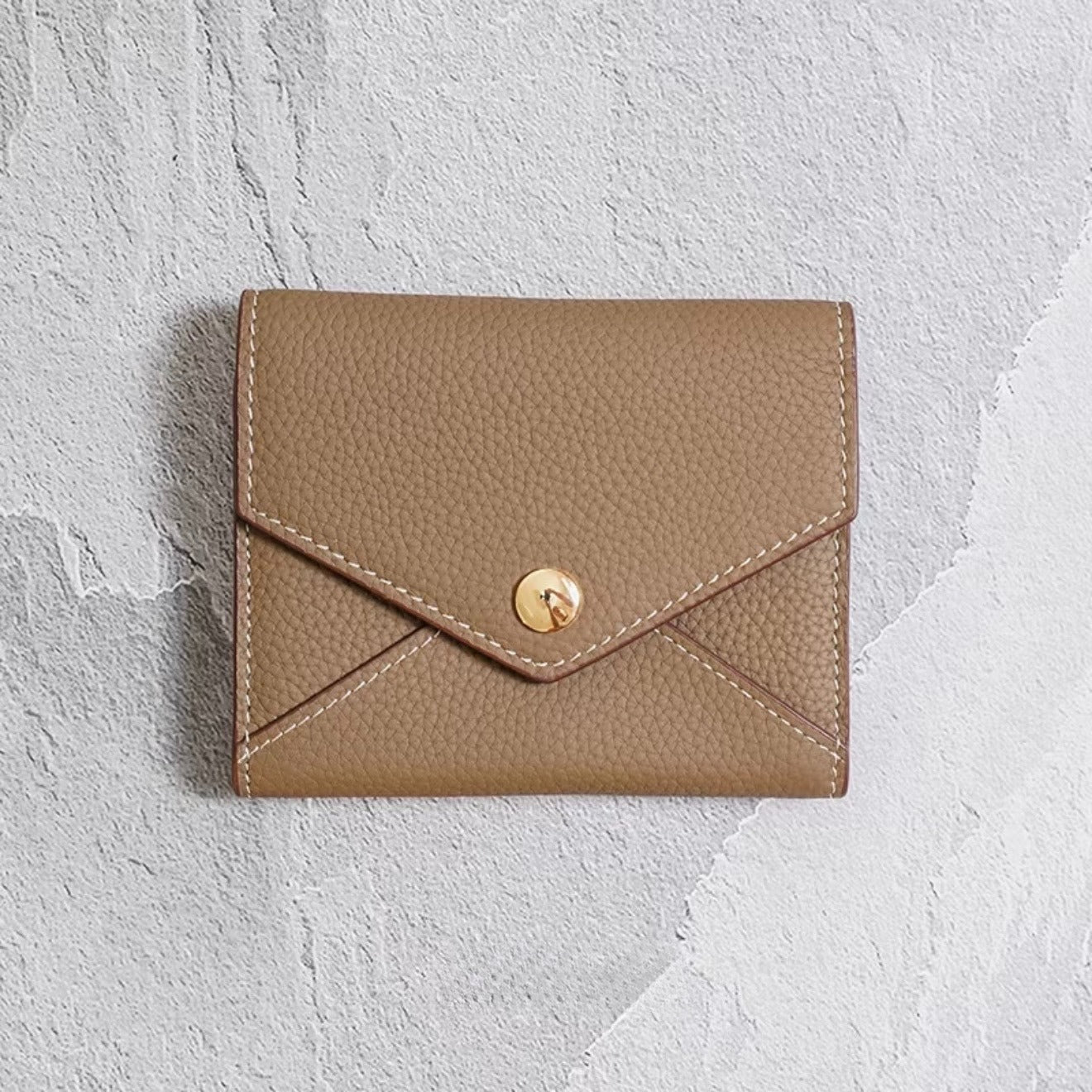Envelope-Designed Genuine Leather Short Wallet